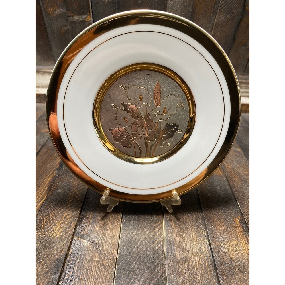 The Art of Chokin Collector Plate Floral Calla Lily 24K Gold Edged 6in